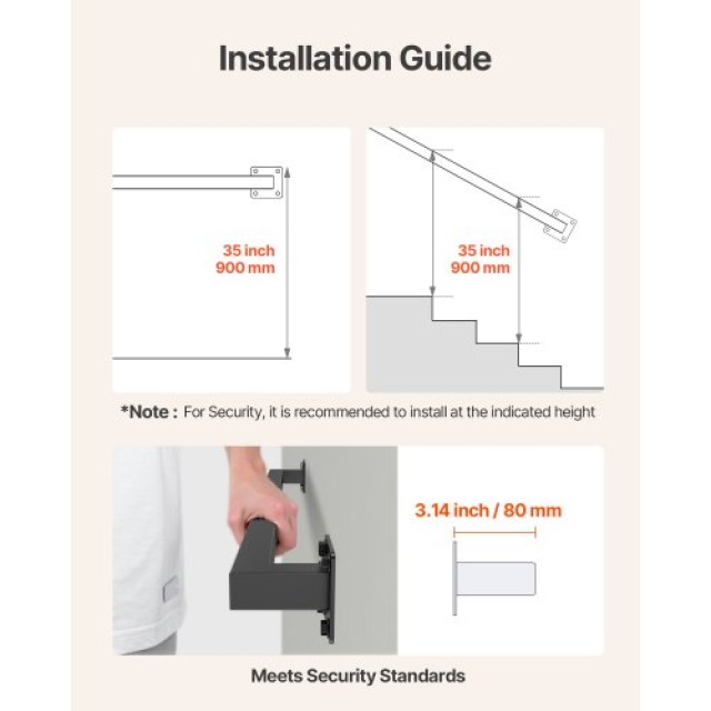 VEVOR Σιδερένια Μαύρη Κουπαστή Σκάλας 915mm Τοίχου BGSTZFGFS3FTNONY...