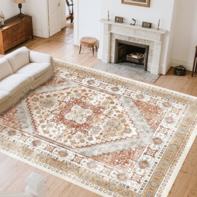 VEVOR Μεγάλο Χαλί 8 x 10 ft Αντιολισθητικό Καφέ Κόκκινο Vintage JXD...