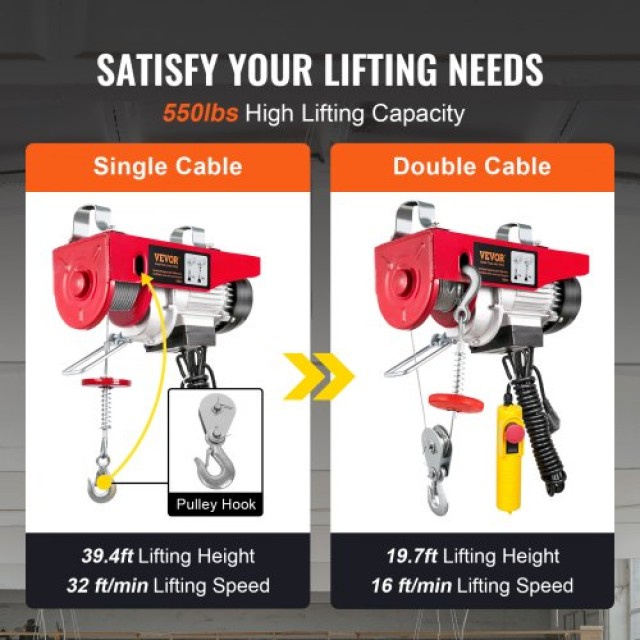 Ηλεκτρικός Γερανός VEVOR, 250kg, 220V, 40ft, Χαλύβδινο Συρματόσχοιν...