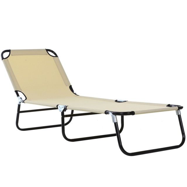 Outsunny Garden Lounger με ρυθμιζόμενη πλάτη σε 5 θέσεις, από ατσάλι και ύφασμα Oxford, 188x56x28 cm, Μπεζ 84B-442CW