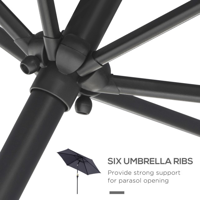 Outsunny Tiltable Garden Parasol, Άνοιγμα μανιβέλας, Φ2,7x2,35m Γκρι 84D-032GY