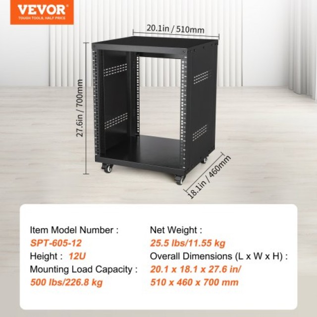 VEVOR 12U AV Rack 500 lbs για Δίκτυο & Στούντιο  LYSJJ12U18YCOJ5U1V0