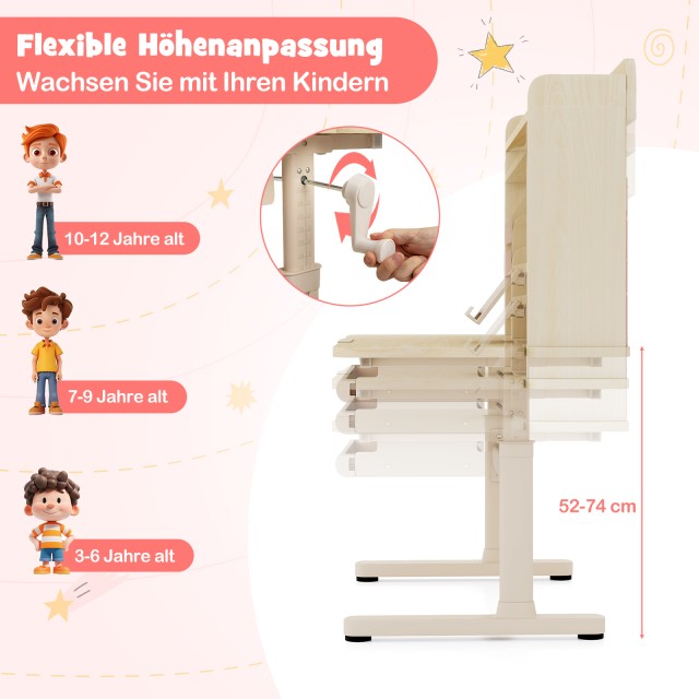 Costway Ρυθμιζόμενο Παιδικό Γραφείο με Ράφι και Συρτάρι σε Φυσικό Χ...