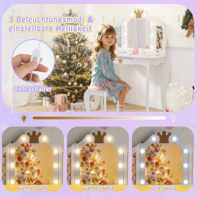 Costway Παιδικό Τραπέζι Μακιγιάζ με Φωτισμό και Τριπλό Αναδιπλούμε... Costway Παιδικό Τραπέζι Μακιγιάζ με Φωτισμό και Τριπλό Αναδιπλούμε...