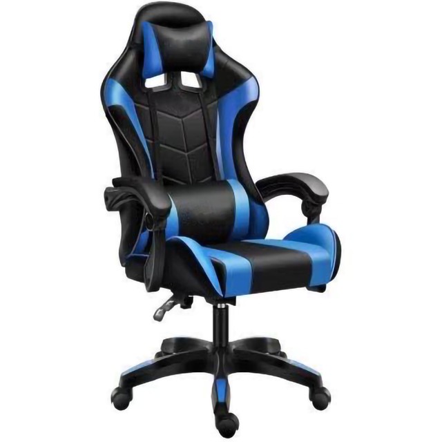 BAKAJI  Μαύρη και Μπλε Καρέκλα Gaming με Μαξιλάρι Στήριξης Κεφαλής και Οσφυϊκής Περιοχής Καρέκλα Γραφείου  02841595