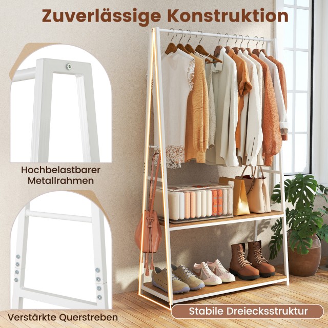 Costway Αυτόνομη Γκαρνταρόμπα με Ράφια και Ανθεκτική Κρεμάστρα Ρούχ...