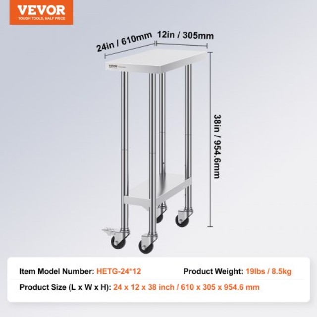 Επιτραπέζιος Πάγκος VEVOR Ανοξείδωτος 24x12 με Ρόδες  CFBXGGZTLCDJQKFIFV0