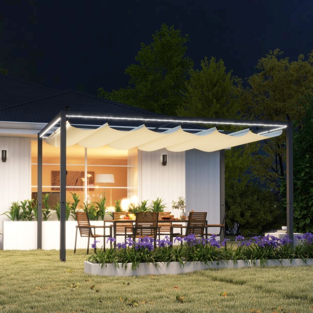 Outsunny Πέργκολα Κήπου Αναδιπλούμενη 4x3 μ με Φώτα LED και Οπές Απ...
