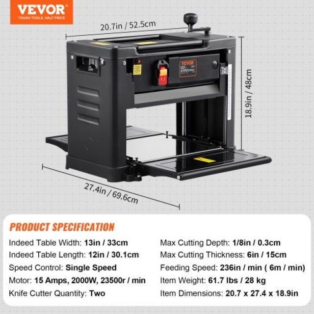 VEVOR Πλάνη Πάχους, 13 Επιτραπέζια, 15-Amp, 2000W, Χαμηλού Θορύβου  DSYBJY1800W13JWVFV2
