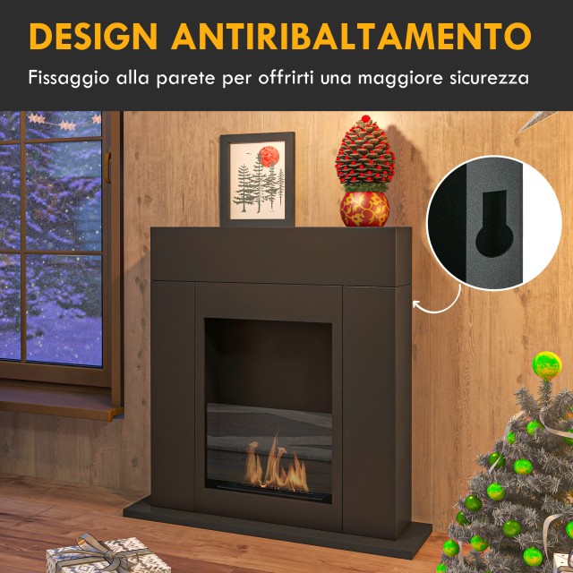 HOMCOM  Τζάκι βιοαιθανόλης δαπέδου με καυστήρα 0.9L, διάρκεια 3 ώρες, θερμαινόμενη περιοχή 20-25 m², 73x20x75cm, μαύρο.  820-379V00BK