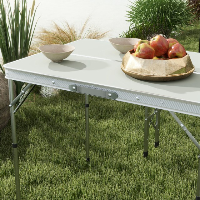 Τραπέζι πικνίκ Outsunny Πτυσσόμενο 90x62x70 cm με 2 Πάγκους εξωτερικού χώρου 86x23x40 cm, σε MDF και Αλουμίνιο, Ασημί A20-415V00SR