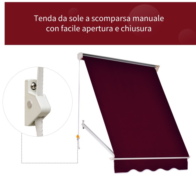 Outsunny drop-down τέντα με ρολό και ρυθμιζόμενη γωνία 0-120°, 180×70 cm, κόκκινο 01-0152
