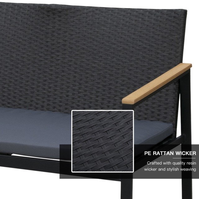 Outsunny Set 4 Pieces Garden Lounge σε PE Rattan με μπράτσα σε μαύρο ξύλο 860-092