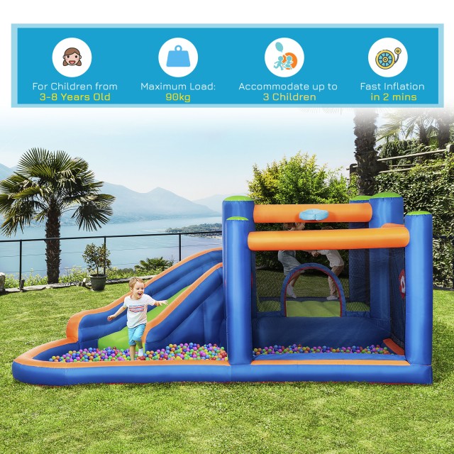 Outsunny Bouncy Castle για παιδιά 3-8 ετών με τσουλήθρα, τραμπολίνο και πισίνα, 380x340x170 cm 342-059V90