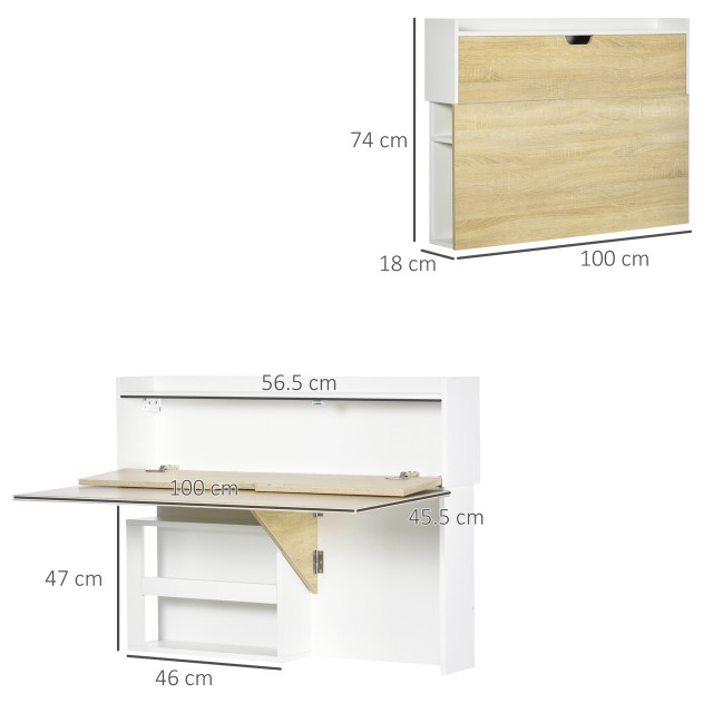 Επιτοίχιο Πτυσσόμενο Ξύλινο Γραφείο 100 x 18 x 74 cm HOMCOM 836-533