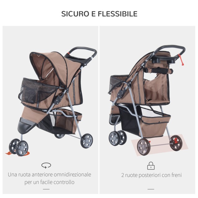 PawHut Dog Stroller Pet Cart, Coffee, 75 x 45 x 97cm D00-041CF