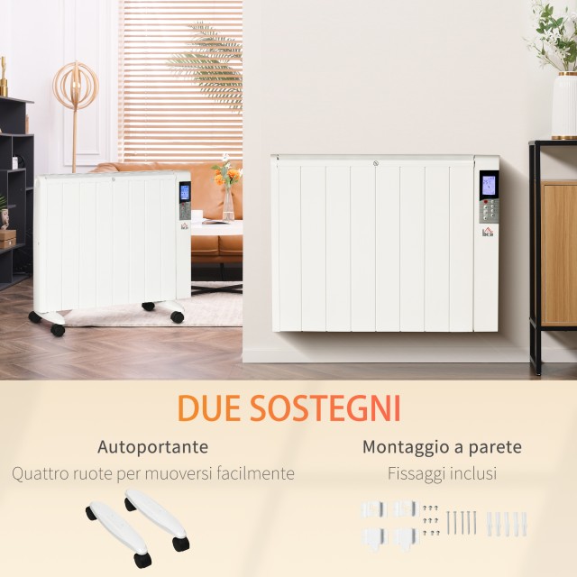 Ηλεκτρική θερμάστρα HOMCOM 1000/2000W με χρονοδιακόπτη και ρυθμίσεις θερμότητας για δωμάτια έως 15 m², 75x31x66,5 cm, Λευκό 820-336V90WT