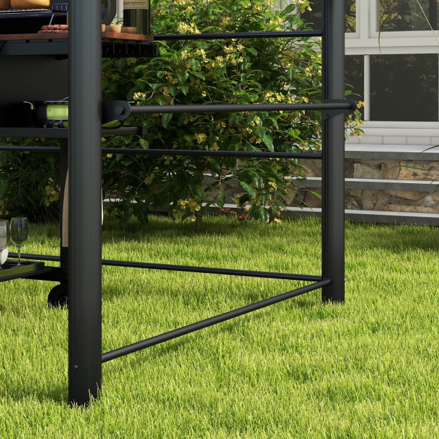 Outsunny Gazebo για μπάρμπεκιου με στέγη και 2 ράφια αποθήκευσης, σε μέταλλο και υπολογιστή, 240x150x230cm, Σκούρο Γκρι 84C-237V01CG