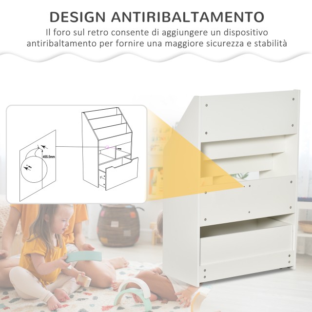 HOMCOM Μικρή Παιδική Βιβλιοθήκη με Ράφια και Συρτάρι MDF, 60x29,9x90cm, Λευκό 311-048WT