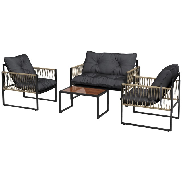 Outsunny Σετ κήπου Rattan 4 τεμαχίων με καναπέ, 2 καρέκλες και τραπεζάκι σαλονιού, γκρι και καφέ 860-326V01CG