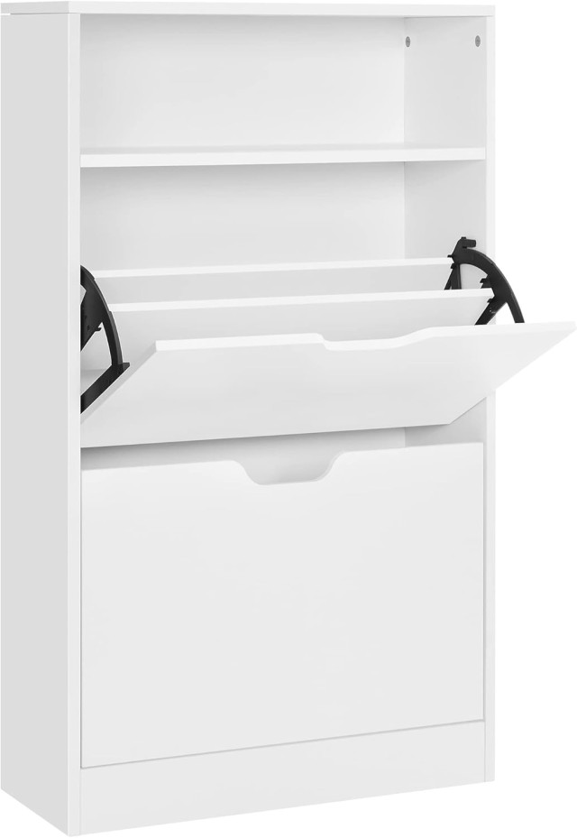 VASAGLE Λευκή Ντουλάπα Παπουτσιών 102x60x24cm με 2 Πόρτες και Ανοιχτό Ράφι LBC040W01V1