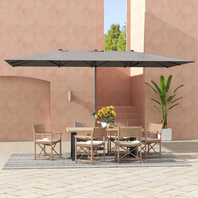 Outsunny Διπλή Ομπρέλα Κήπου 4.5x2.6 μ, Άνοιγμα με Μανιβέλα και 12 Ακτίνες, Γκρι 84D-436V00CG