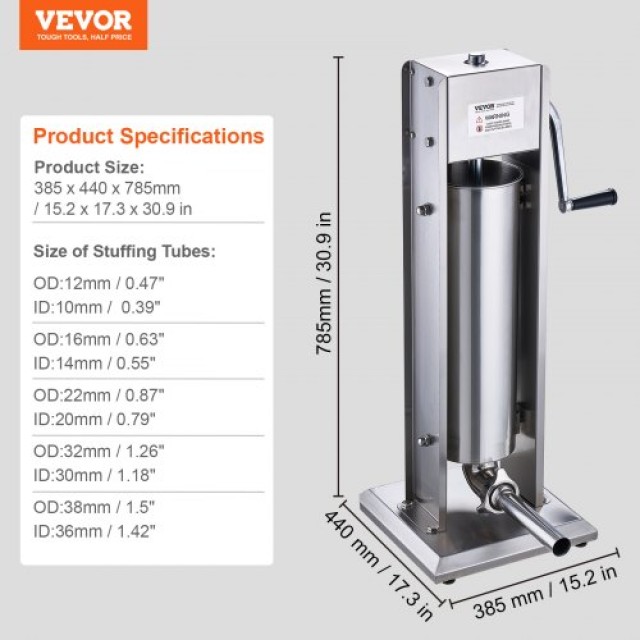VEVOR Χειροκίνητη Μηχανή Λουκάνικων 7L Κάθετη Ανοξείδωτη 304  SDLSBXGGCJ7L5STTEV0