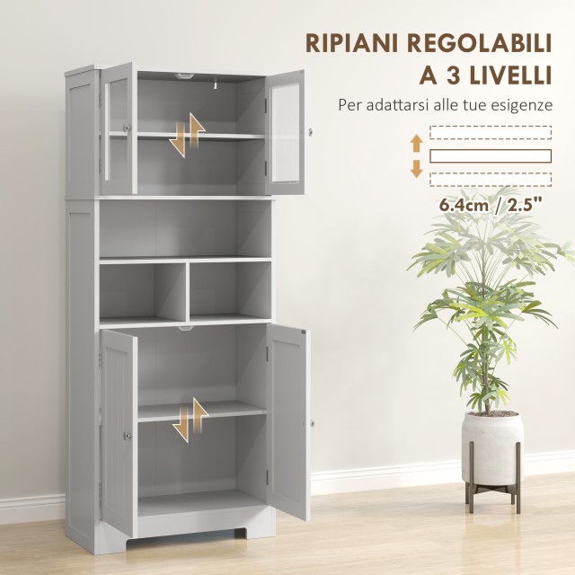 HOMCOM Λευκή Κουζίνα Κρεντένζα 60x30x145.5 cm με Γυάλινες Πόρτες 83...