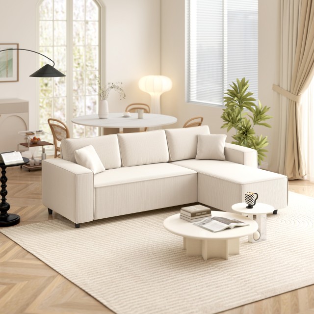 HOMCOM Τριθέσιος Καναπές με Χαμηλή Πλάτη, 241x153x83 εκ., Λευκό Κρεμ 83B-352V00CW
