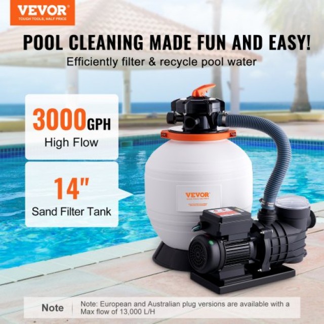 VEVOR Αντλία Φίλτρου Άμμου Πισίνας 14 0.75HP 450W με 6-δρόμων Βαλβί...