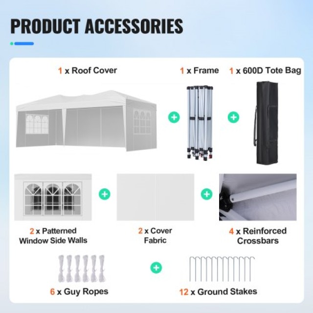 VEVOR Τέντα Εκδηλώσεων 10 x 20 FT με 3 Πλευρικά Καπάκια και 2 Παράθ...