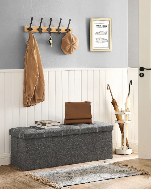 SONGMICS Πολυλειτουργικό Αποθηκευτικό Πουφ 110x38x38 εκ, Ανοιχτό Γκ...
