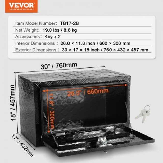 Κουτί Εργαλείων Αλουμινίου VEVOR 30 x 17 x 18 για Φορτηγά & Τρέιλερ...