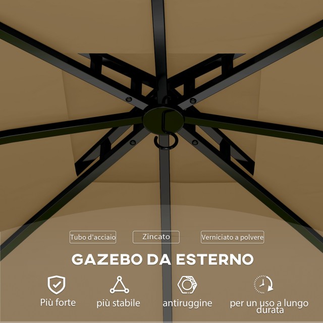 Outsunny Outsunny Κιόσκι Κήπου 3.4x3.4m με Τοίχους, Προστασία UV και Διπλής Στέγης, Μπεζ 84C-554V00BG