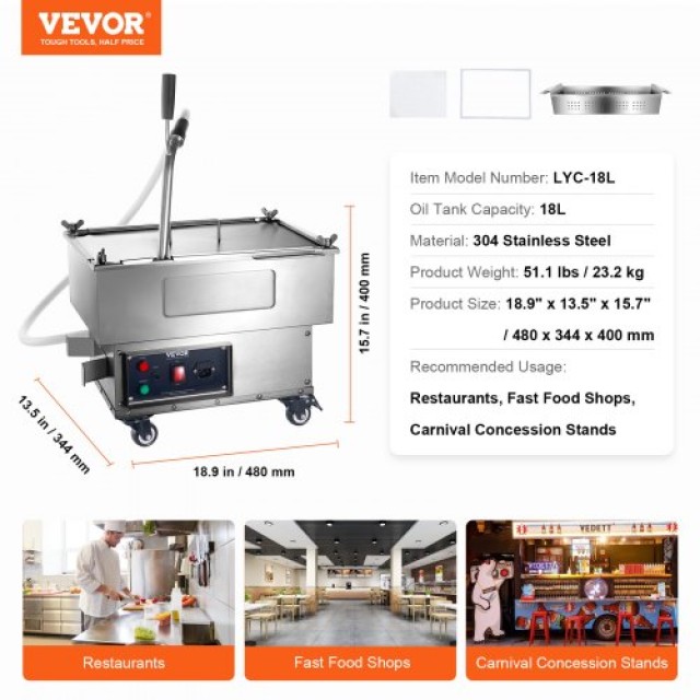 Φίλτρο Λαδιού VEVOR Mobile, 18L, 10 L/min, με Ρόδες για Εστιατόρια ...