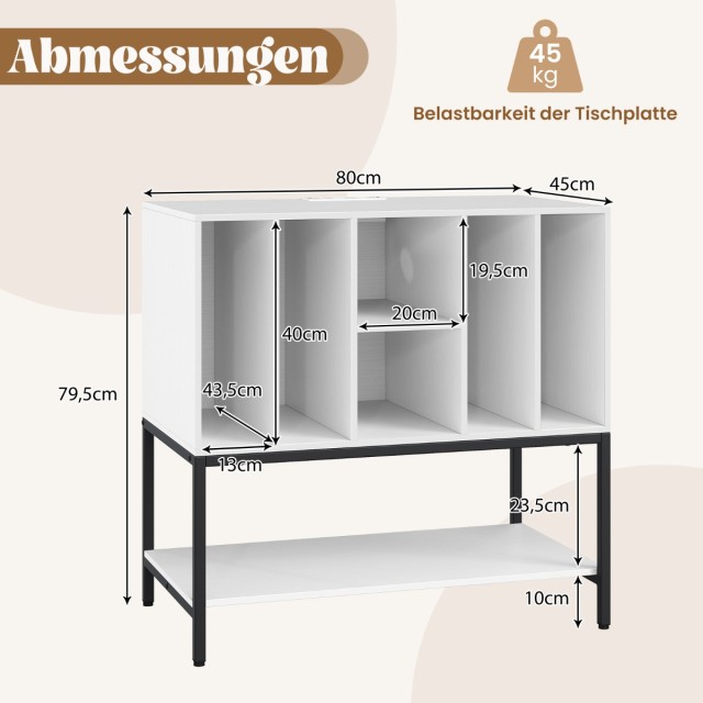 Costway  Λευκή Βάση Πικάπ με Φορτιστή & Αποθηκευτικό Χώρο για Βινύλ...