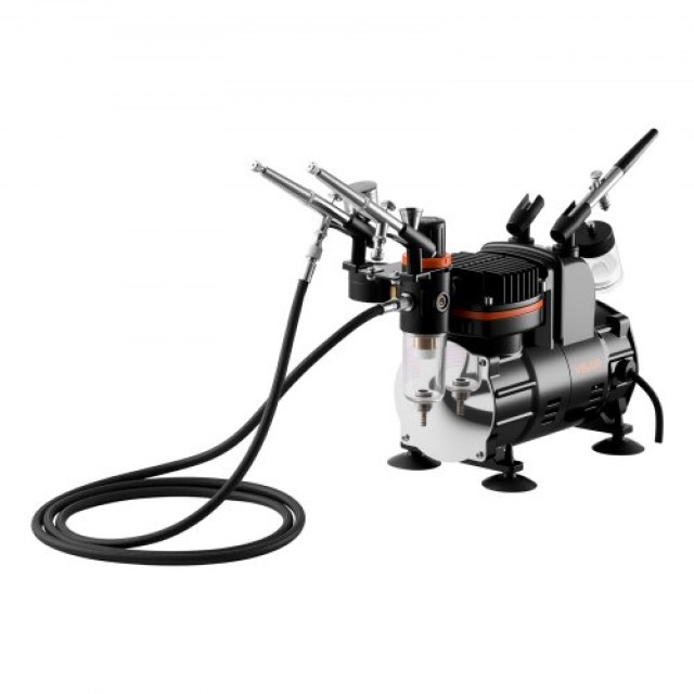 VEVOR Σετ Αερογράφου με Κομπρεσέρ 1/6 HP και 3 Αερογράφους με Ανταλ...