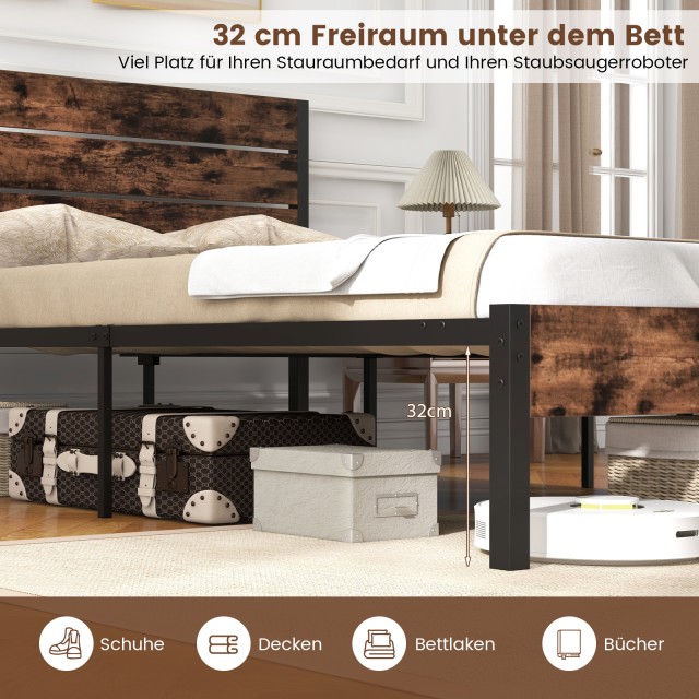 Costway Μεταλλικό Κρεβάτι 200 x 140 cm με Λάττες και Αποθηκευτικό Χ...
