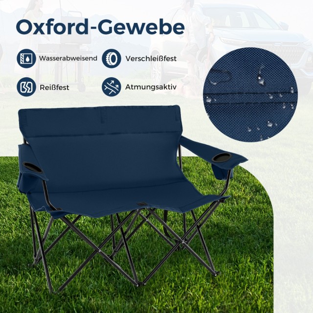 Costway Διθέσια Καρέκλα Camping 132x66x96 cm με Υψηλή Πλάτη και Πλατιά Μπράτσα & Τσάντα Μεταφοράς Μπλε NP12404BL
