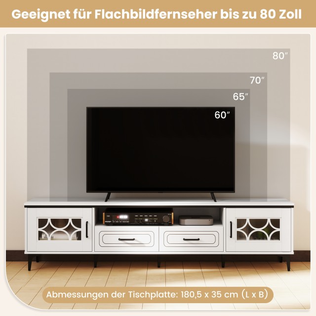 Costway Λευκός Μπαμπού Tv-Σκελετός με 2 Συρτάρια & 2 Πόρτες για Τηλ...