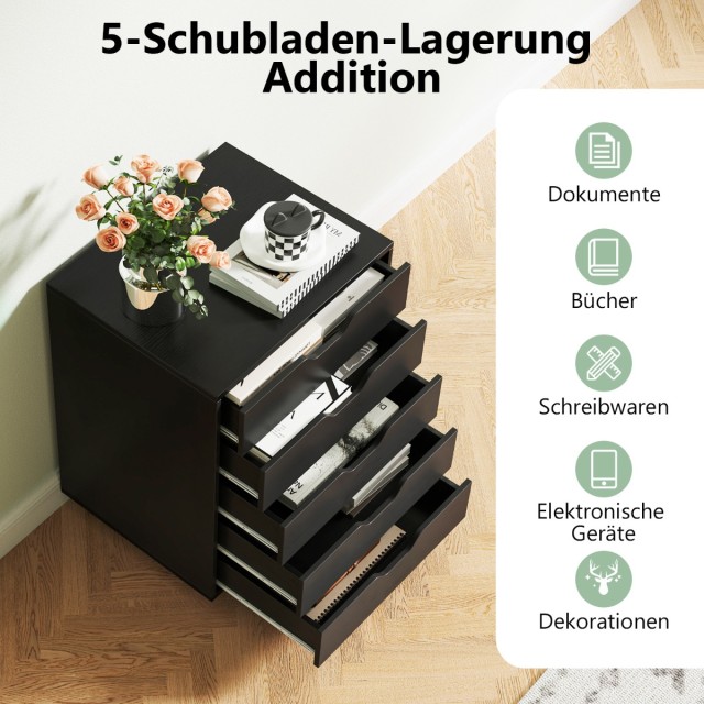 Costway  Τροχήλατη Συρταριέρα 5 επιπέδων με 49 x 41 x 66 εκ. Μαύρη ...