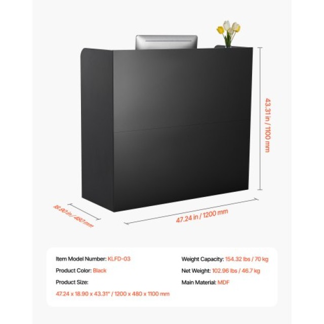 VEVOR Μαύρο Γραφείο Υποδοχής 47.24 ιντσών YBQTJX3CDCCJ3IW3IV0