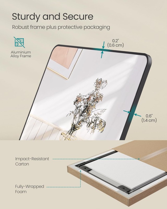 SONGMICS Καθρέφτης Δαπέδου 160x50 cm με Μαύρο Αλουμινένιο Πλαίσιο 1...