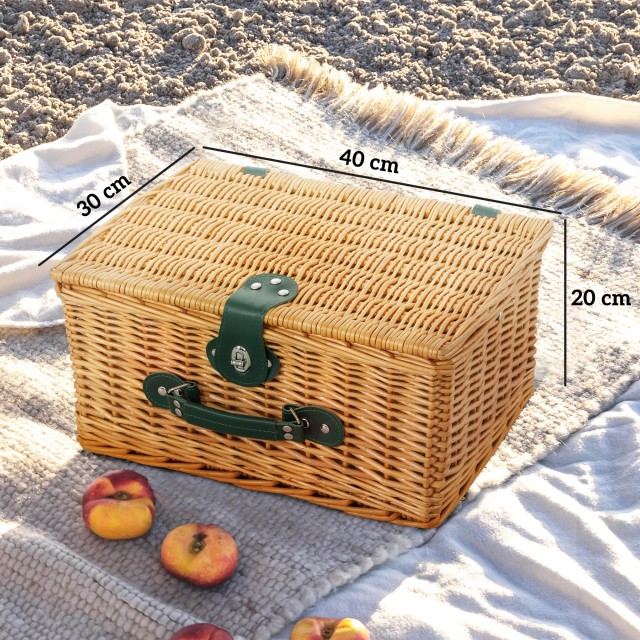 Outsunny Καλάθι Πικνίκ για 2 Άτομα από Λυγαριά με Θερμική Περιοχή και Ανοιχτήρι, 40x30x20 εκ., Ανοιχτό Καφέ A20-489V00LR