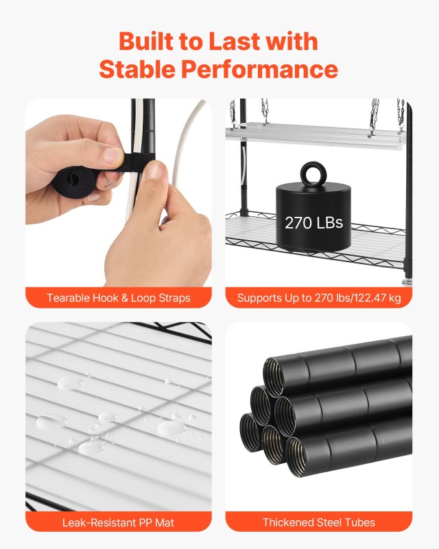 VEVOR Ράφι Φυτών με Αυτόφωτες Λάμπες, 6 Επίπεδα, 180cm, 192W, Κινητ...