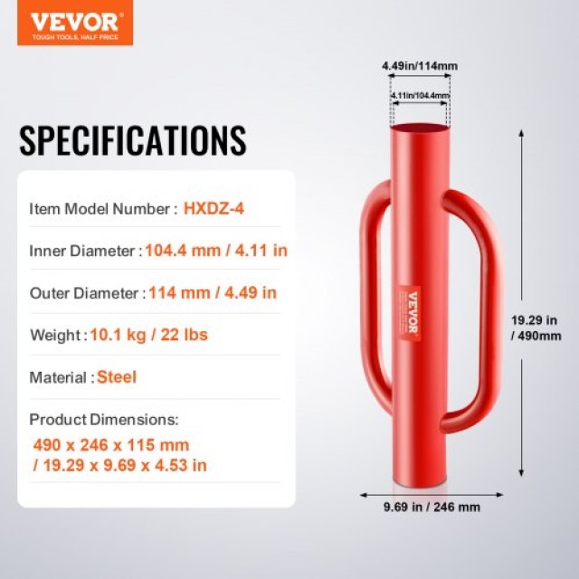 VEVOR Οδηγός Στύλων με Λαβές 10.4 εκ. Διάμετρος  WLDZQ4INCH22S38CQV0