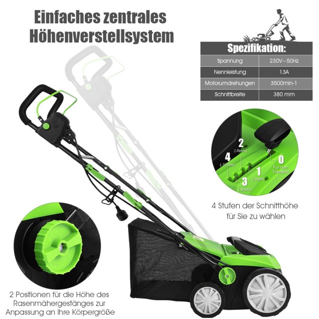 Costway  Ηλεκτρικός Εξαερωτήρας Γκαζόν 2-σε-1 με Ρυθμιζόμενο Ύψος κ...