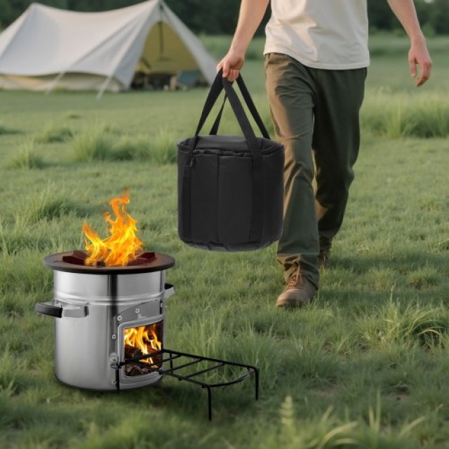 VEVOR Φορητή Ξυλόσομπα Rocket Stove με Βάση Μεταφοράς YTHJLYTBXGDMU...