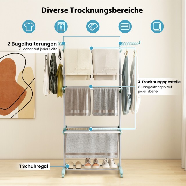 Costway Πτυσσόμενη Απλώστρα Ρούχων 4 Επιπέδων 127 x 63 x 171 cm με ... Costway Πτυσσόμενη Απλώστρα Ρούχων 4 Επιπέδων 127 x 63 x 171 cm με ...