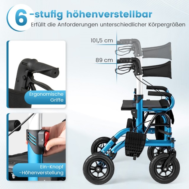 Costway Πτυσσόμενος Ελαφρύς Rollator με Φουσκωτούς Τροχούς και Κάθι...